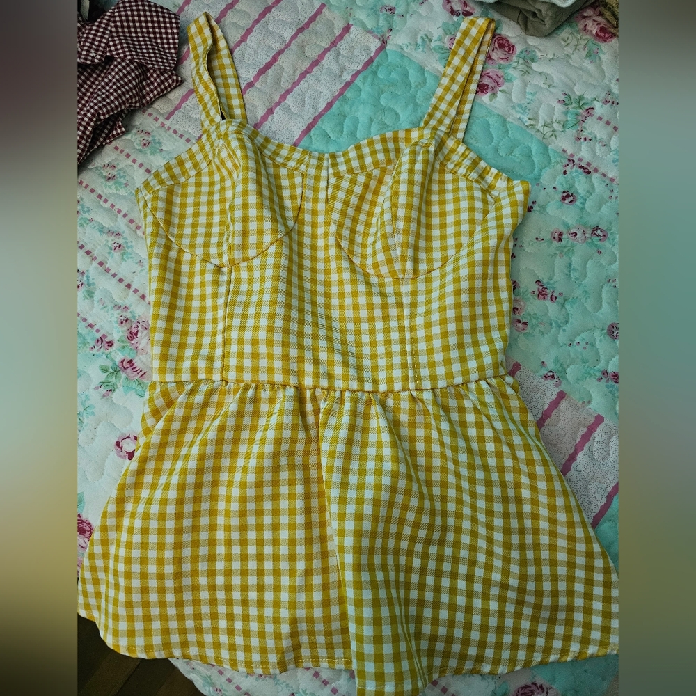 Yellow Gingham Women Peplum top